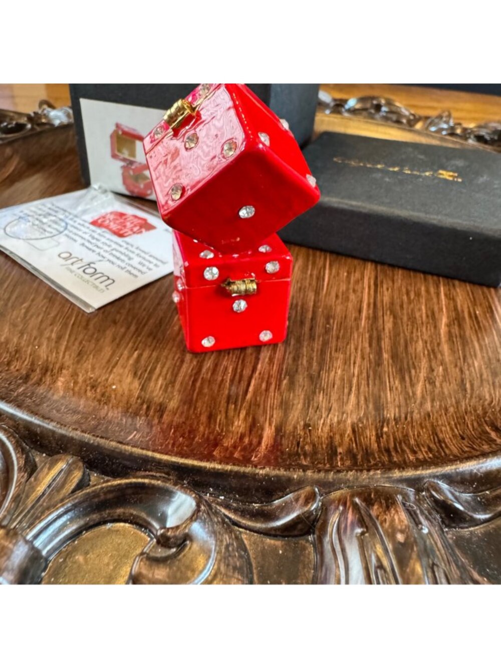 VTG Red Dice Trinket Box Enamel Rhinestones By Work Of Art Double Box 2.5" Tall - Picture 12 of 15
